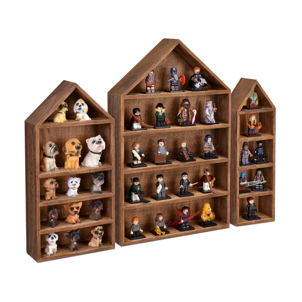 3 Pcs Set House-Shaped Shelf Wooden Shadow Box Organizer Storage for Mini Figures,15 Compartments