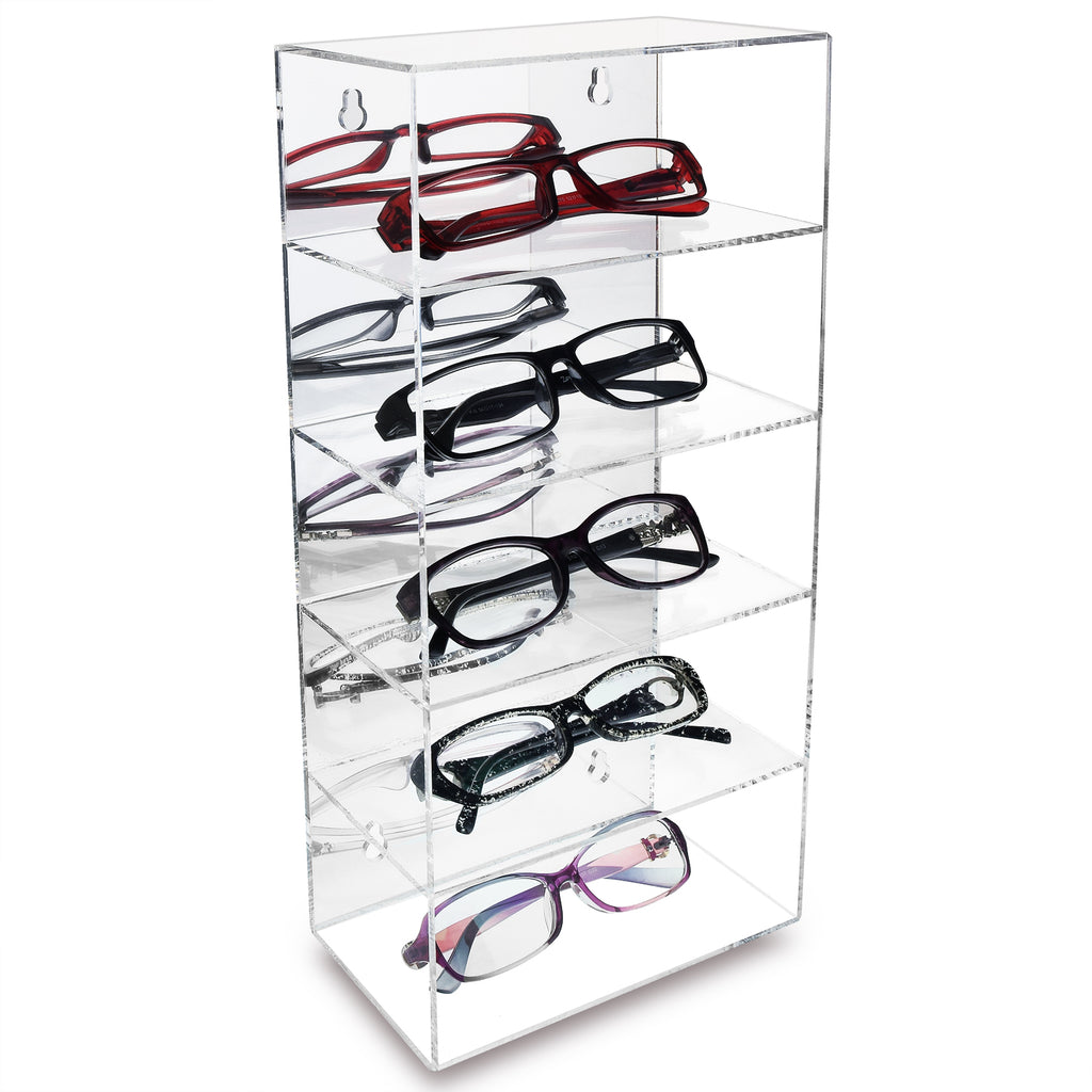 Ikee Design® Wall Mounted Acrylic Mirror Backed 5-Shelves Eyewear Display