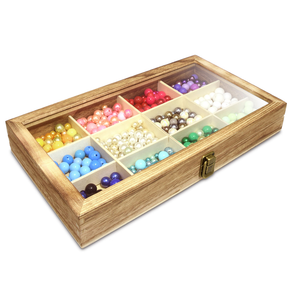 Ikee Design® Glass Top Wooden Craft Supply Organizer Jewelry Storage Case
