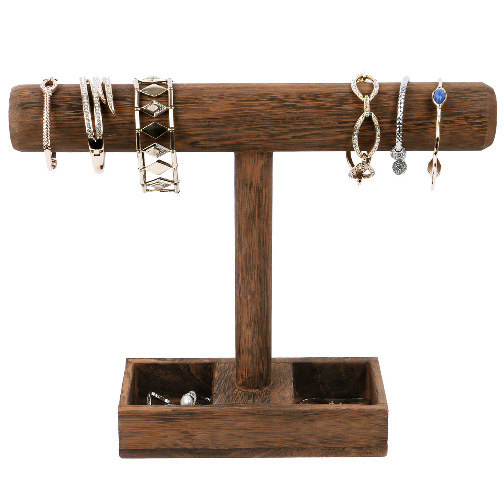 Ikee Design® Wooden White T-bar Jewelry Display Stand with Compartments