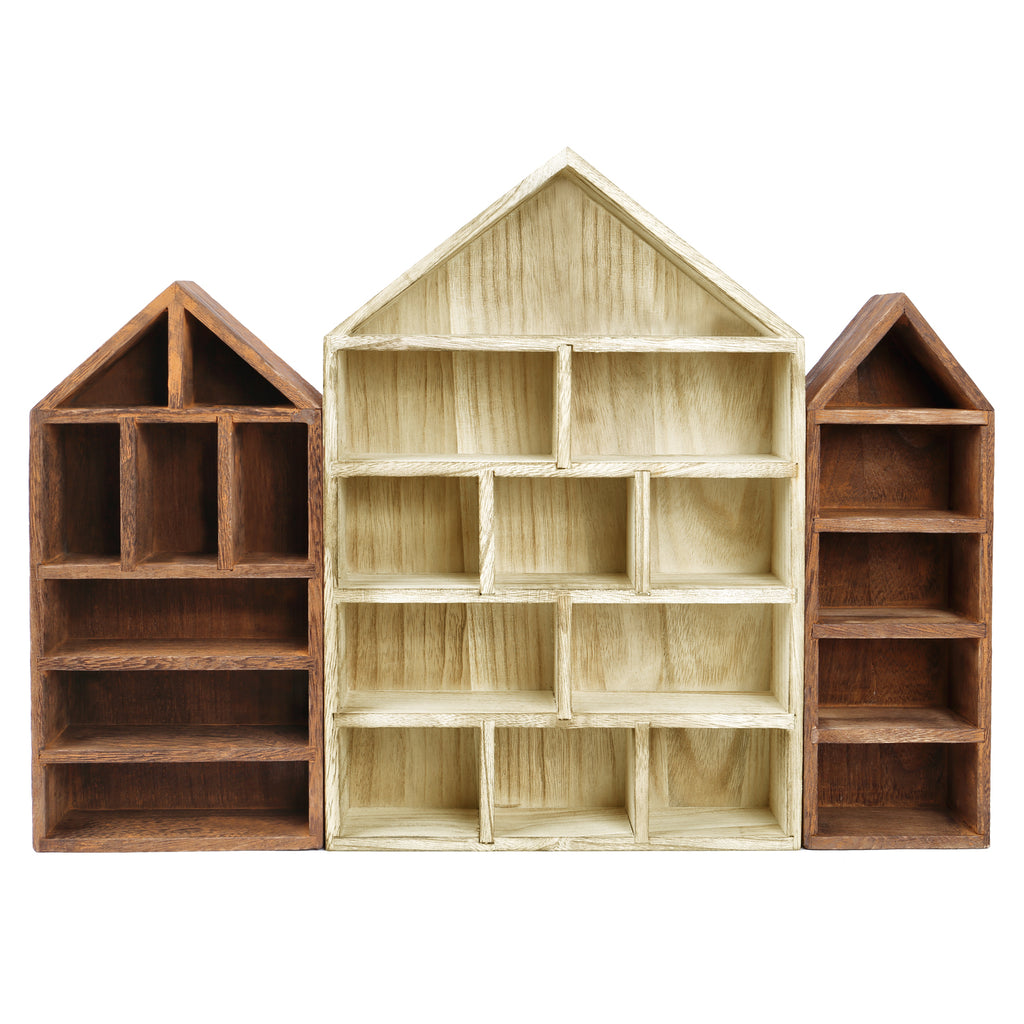 Ikee Design House-Shaped Wooden Shadow Cubby Box Display Shelf, 3PCS