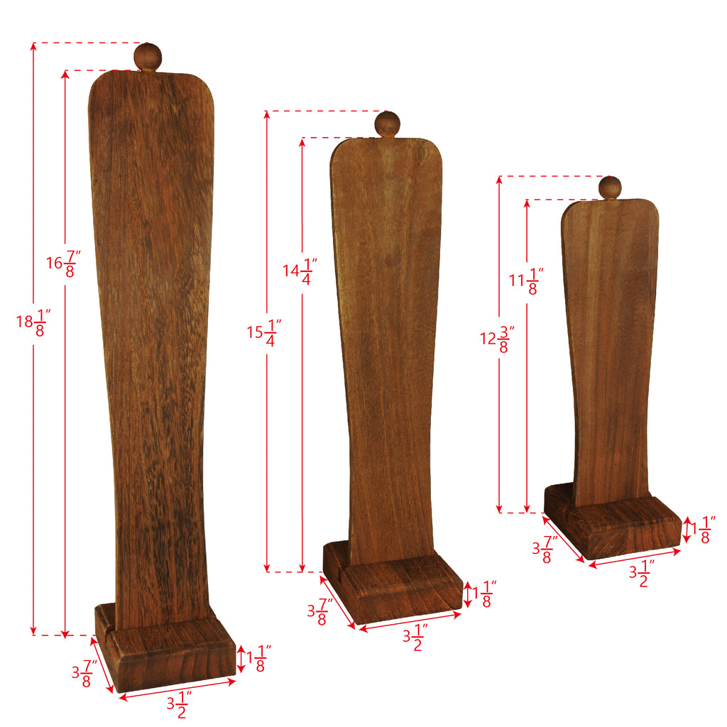 Ikee Design® 3Pcs Wooden Freestanding Necklace Easel Display Stand Holder with Multiple Size