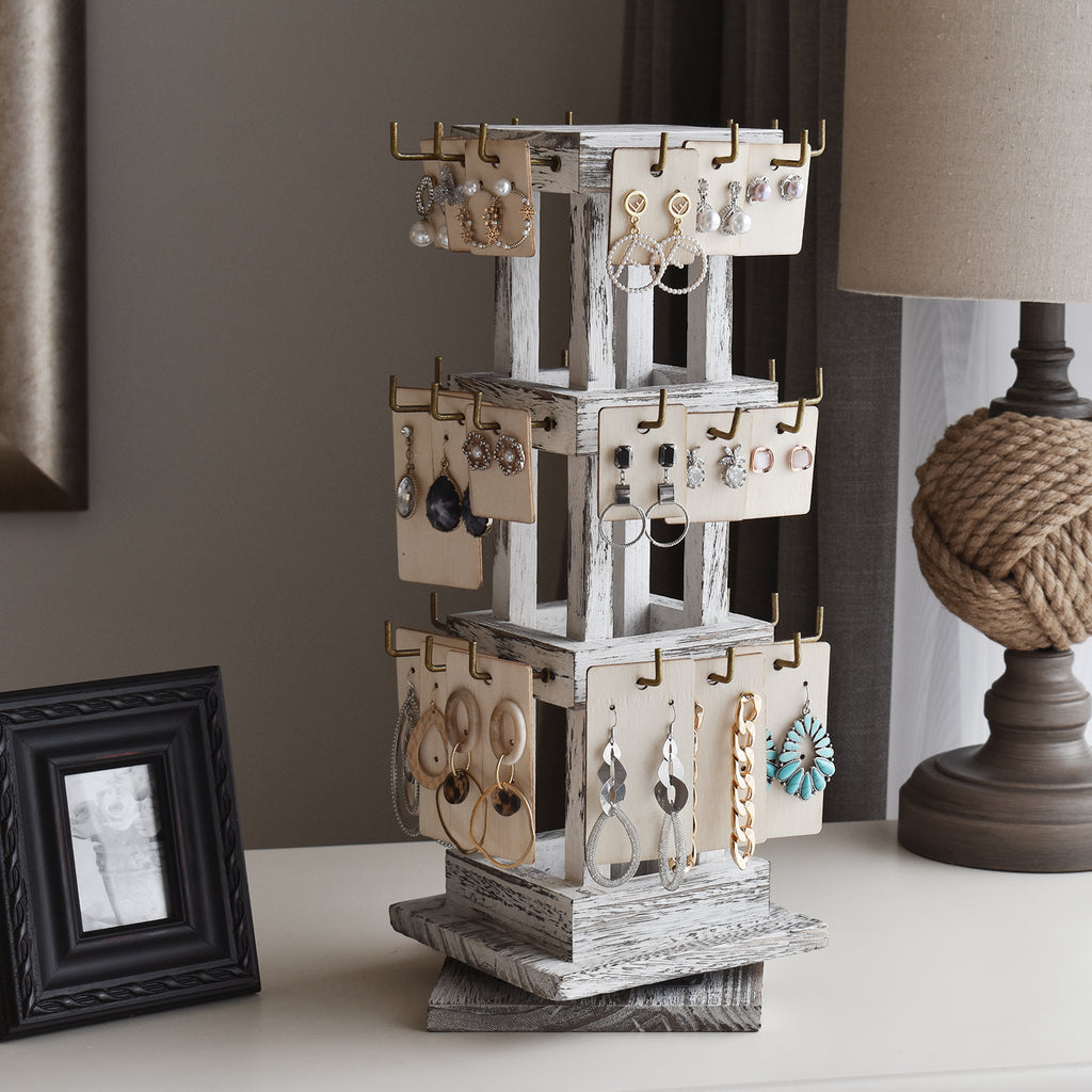 Ikee Design® Natural Wood Rotating 36 Hooks Jewelry Tower