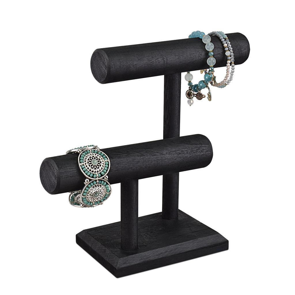 IKEE DESIGN® 2 Tier Wooden Bracelet T Bar Jewelry Bracelet Watch Display