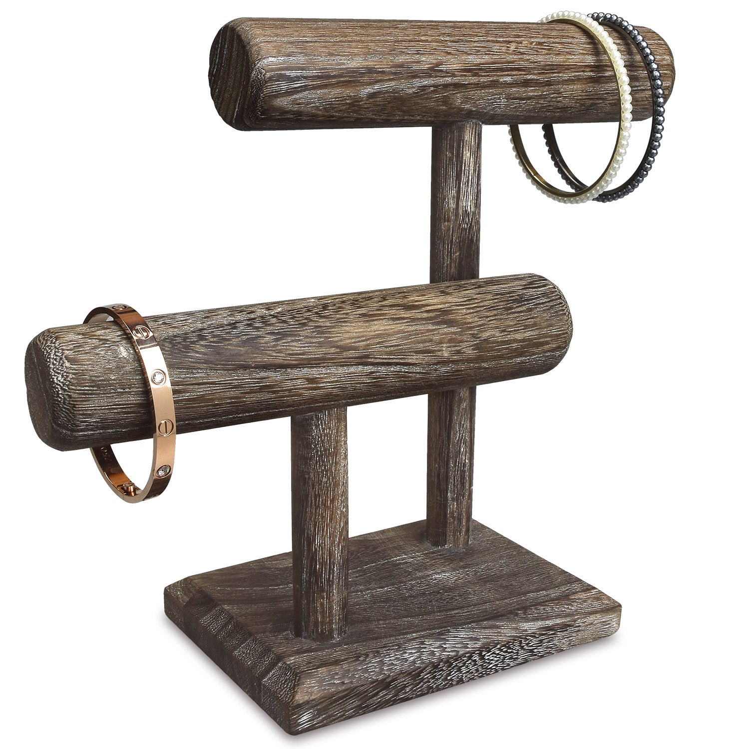  2 Tier Wooden Bracelet T Bar Jewelry Bracelet Watch Display