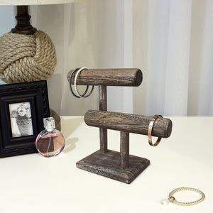  2 Tier Wooden Bracelet T Bar Jewelry Bracelet Watch Display