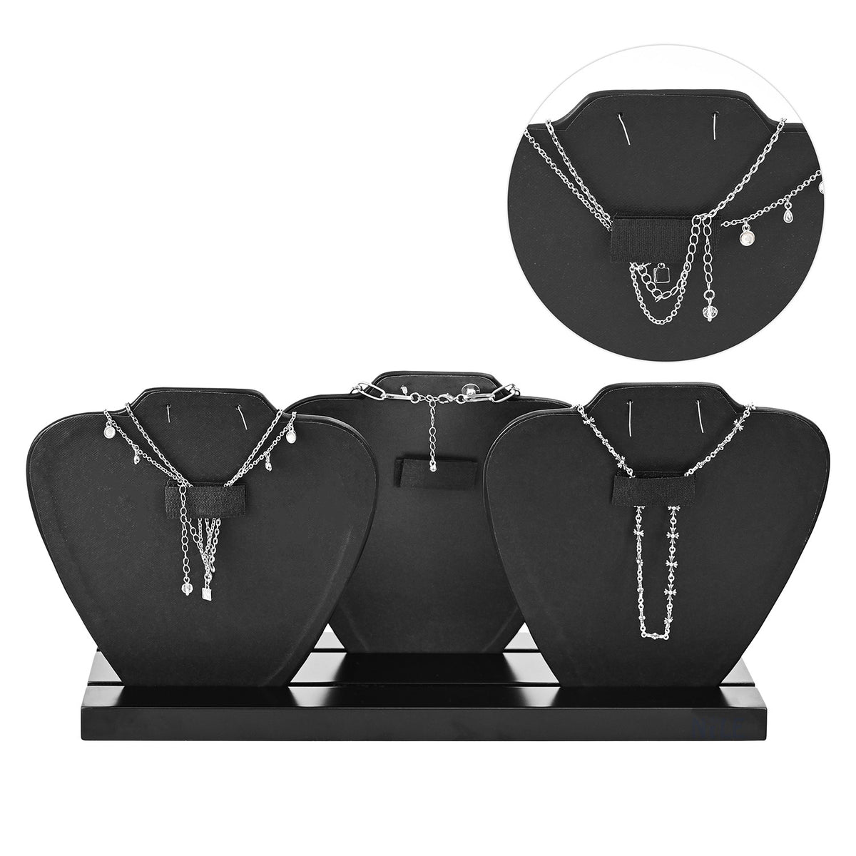 Ikee Design Faux Leather Jewelry Display Stand - 3 Removable Necklace Displays, Earring Bust, 15.7"W