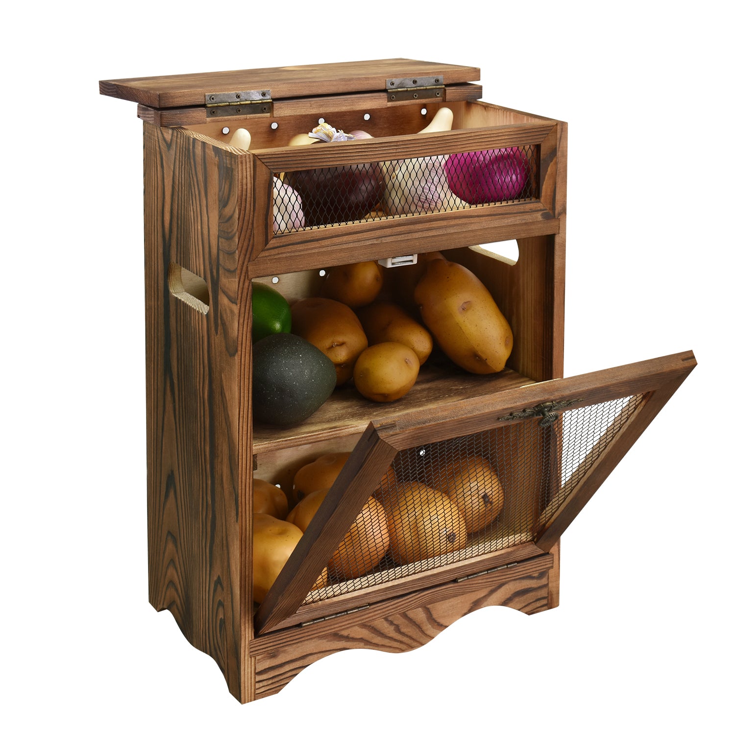 Ikee Design® Wooden Countertop Potato and Onion Storage Cabinet Box ...