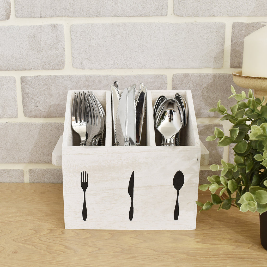 Ikee Design® Wooden Silverware Holder Flatware Utensil Caddy with Handles