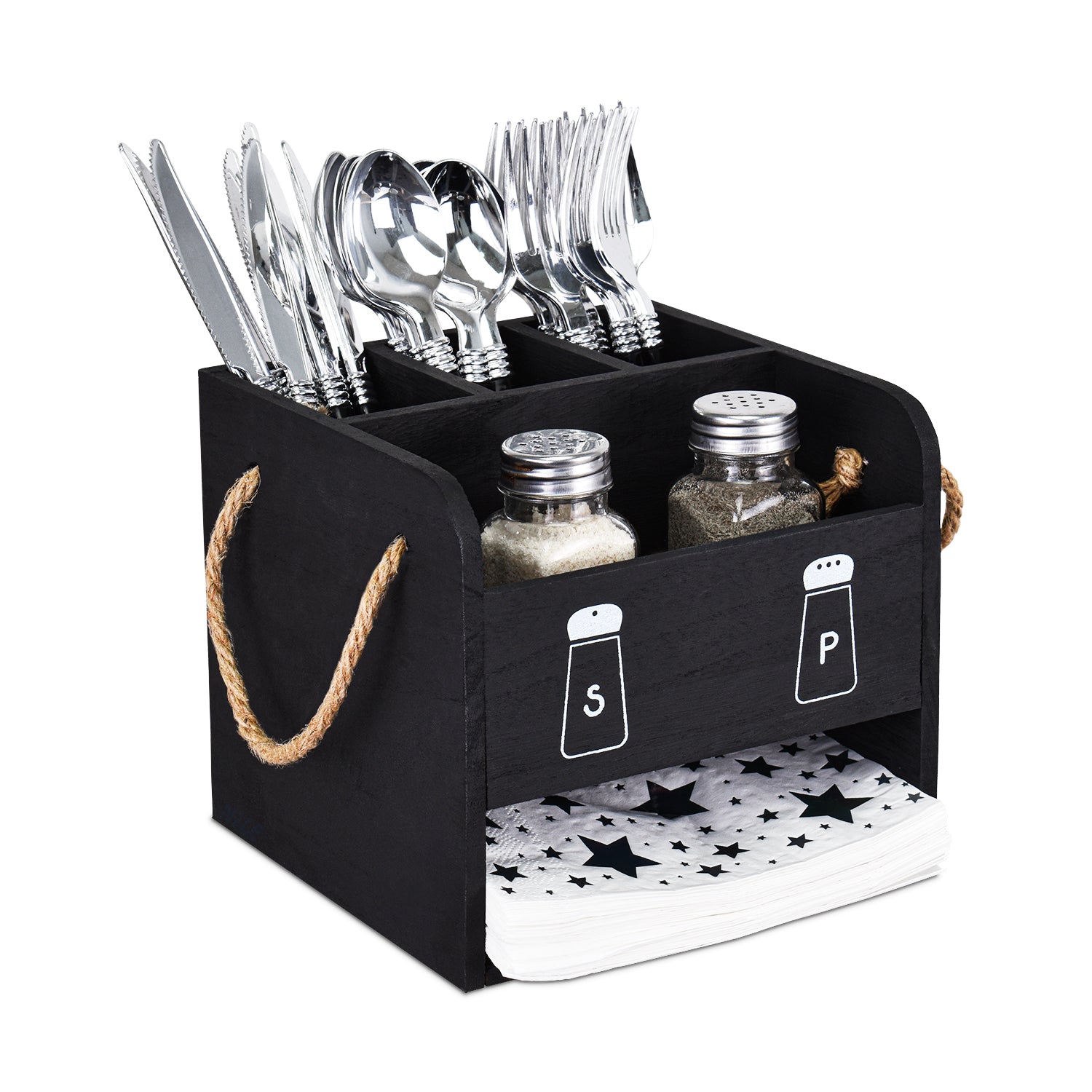 Ikee Design® Wooden Utensil Flatware Caddy Holder with Handles - Hold