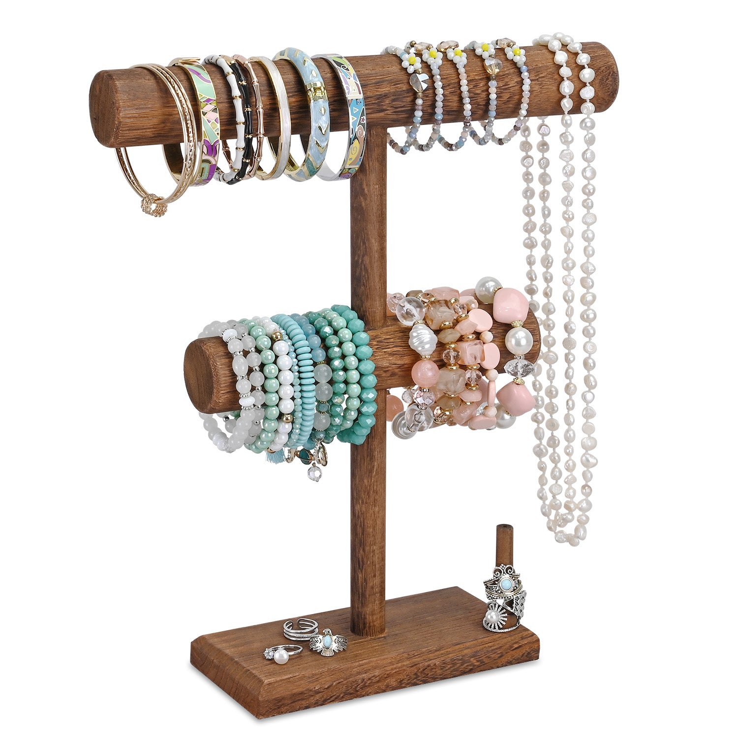 Ikee Design® 2 Tier Wooden Jewelry Necklace Bracelet Holder