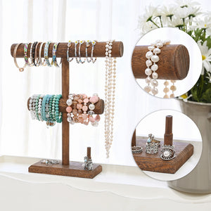 Ikee Design® 2 Tier Wooden Jewelry Necklace Bracelet Holder