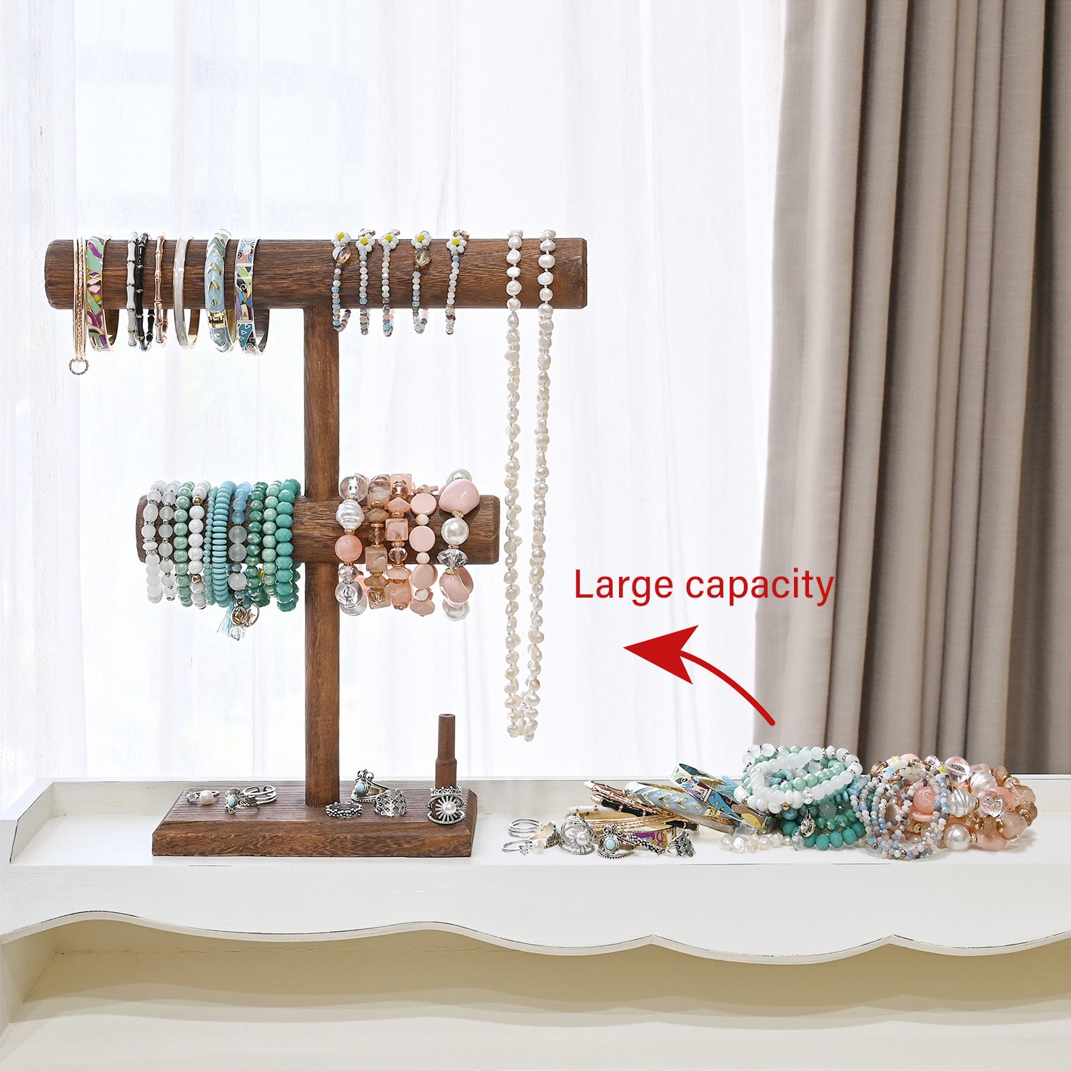 Ikee Design® 2 Tier Wooden Jewelry Necklace Bracelet Holder