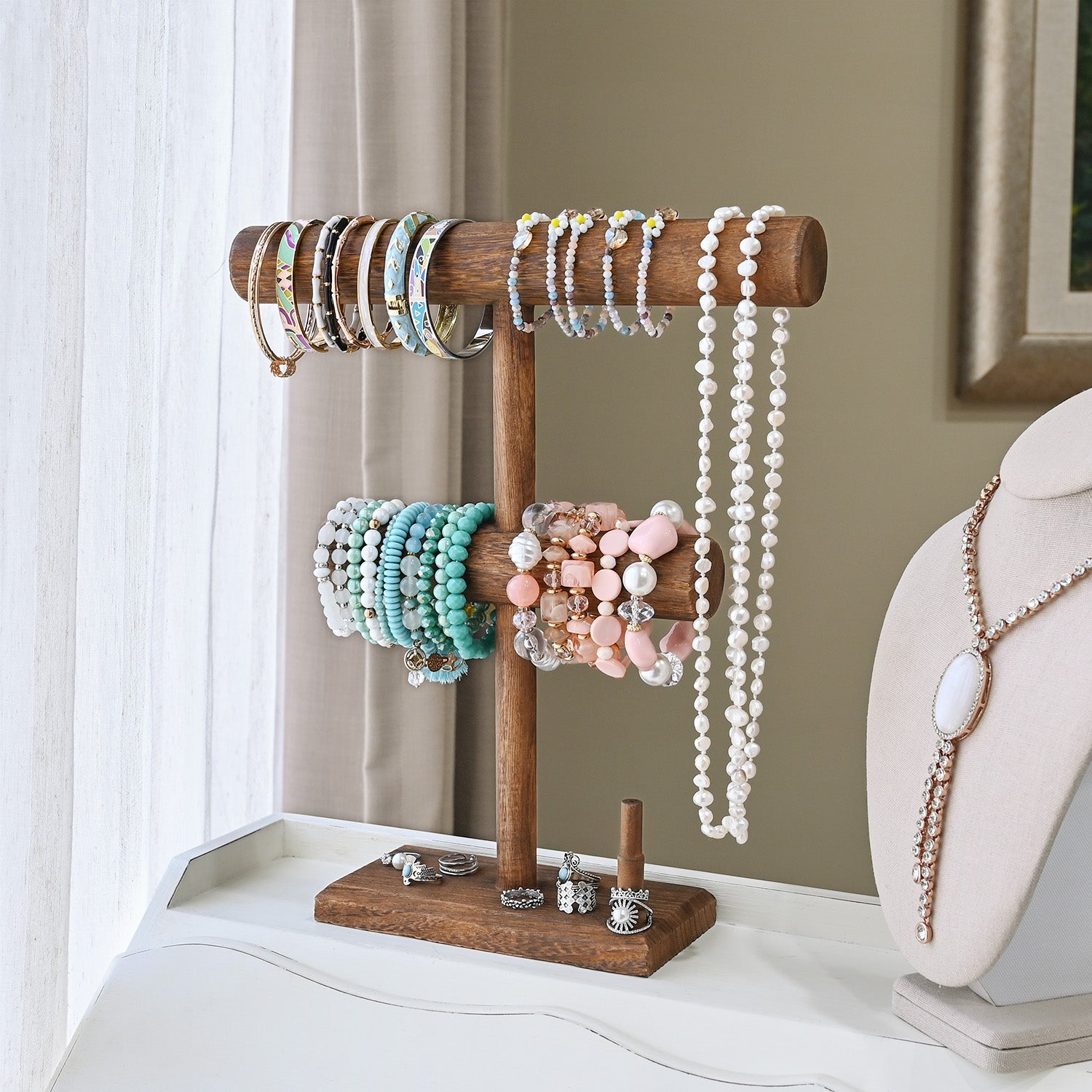 Ikee Design® 2 Tier Wooden Jewelry Necklace Bracelet Holder