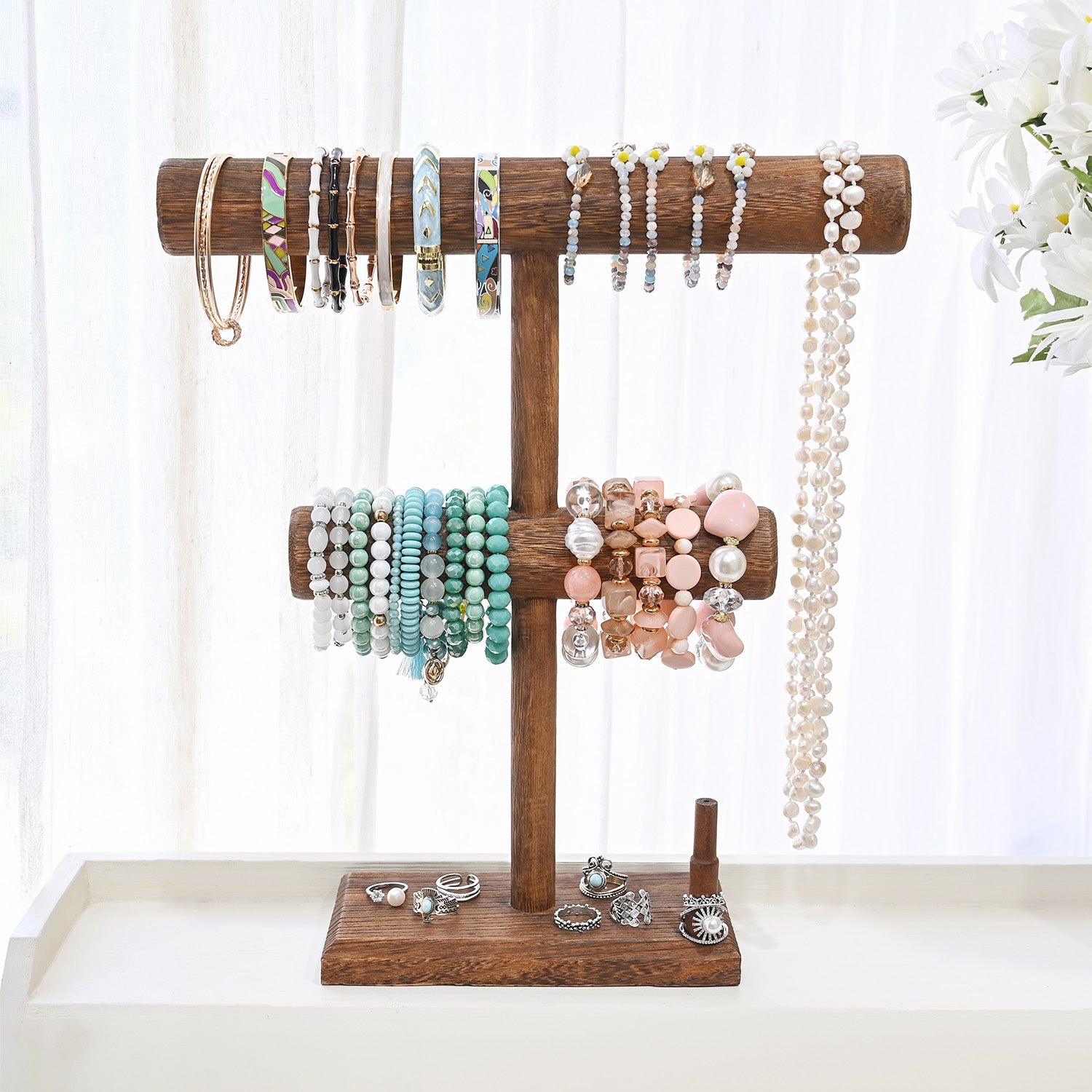 Ikee Design® 2 Tier Wooden Jewelry Necklace Bracelet Holder