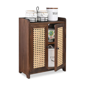 Ikee Design® Wood Storage Cabinet with Rattan Doors, with Removable Shelves