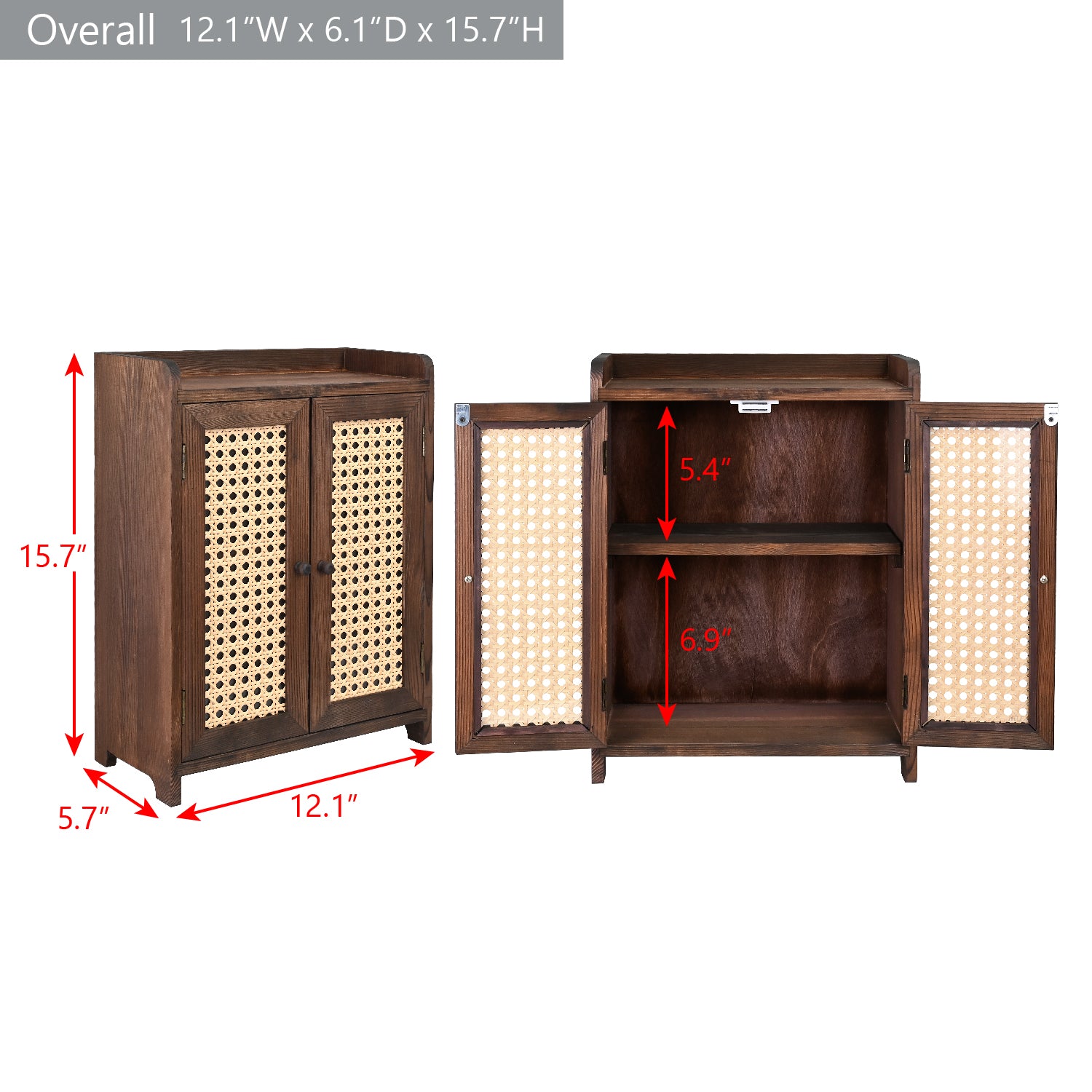 Ikee Design® Wood Storage Cabinet with Rattan Doors, with Removable Shelves
