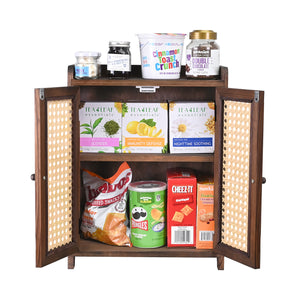 Ikee Design® Wood Storage Cabinet with Rattan Doors, with Removable Shelves