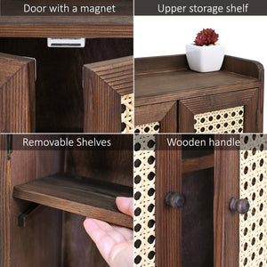 Ikee Design® Wood Storage Cabinet with Rattan Doors, with Removable Shelves