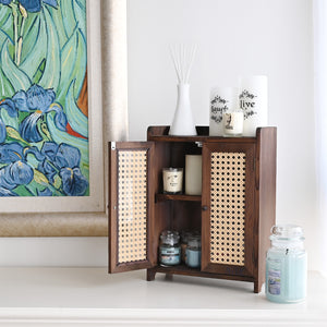 Ikee Design® Wood Storage Cabinet with Rattan Doors, with Removable Shelves