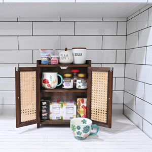 Ikee Design® Wood Storage Cabinet with Rattan Doors, with Removable Shelves