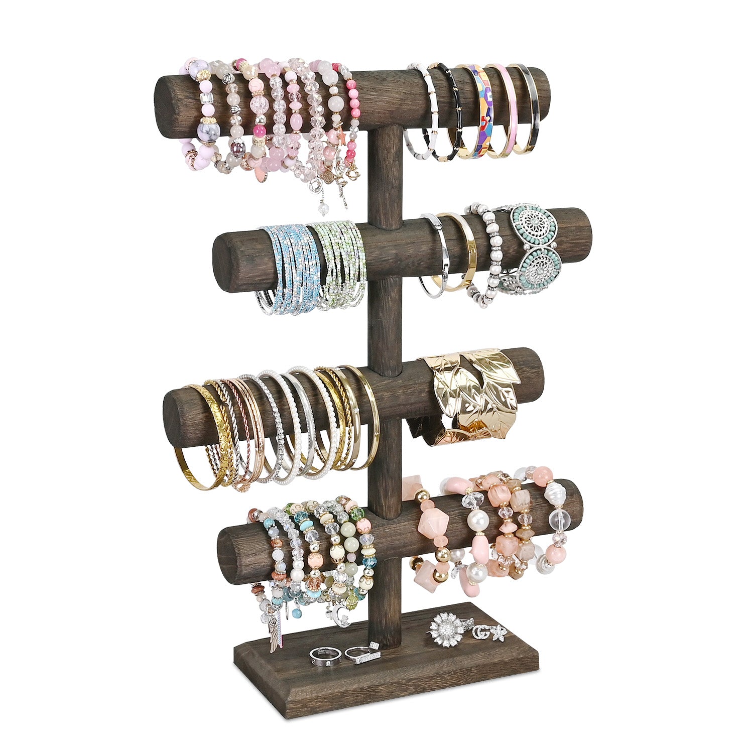 Ikee Design®Wooden Brown 4-Tier T-bar Jewelry Display Stand