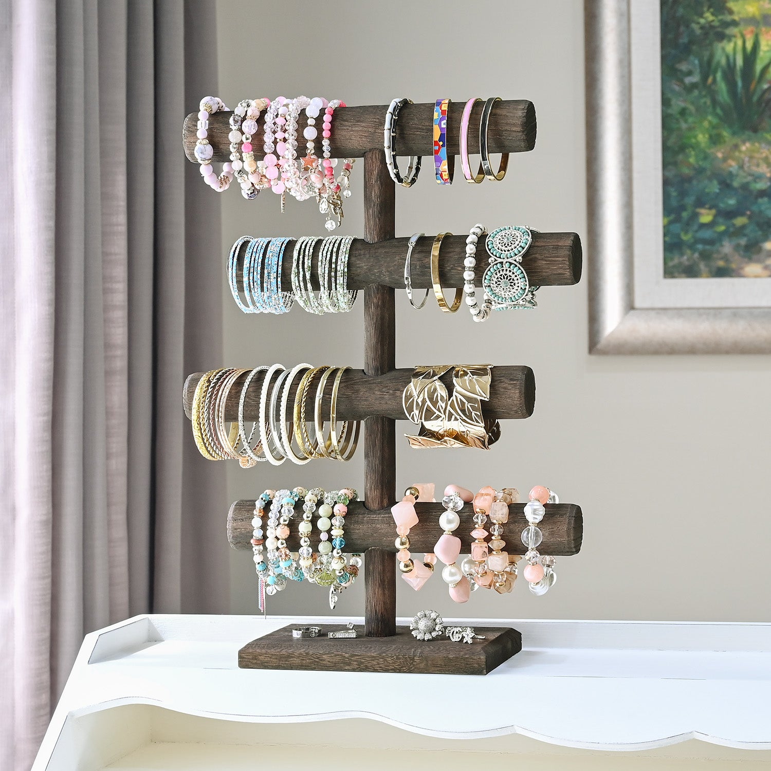 Ikee Design®Wooden Brown 4-Tier T-bar Jewelry Display Stand