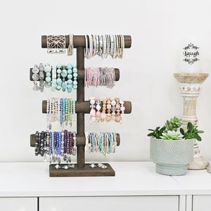 Ikee Design®Wooden Brown 4-Tier T-bar Jewelry Display Stand