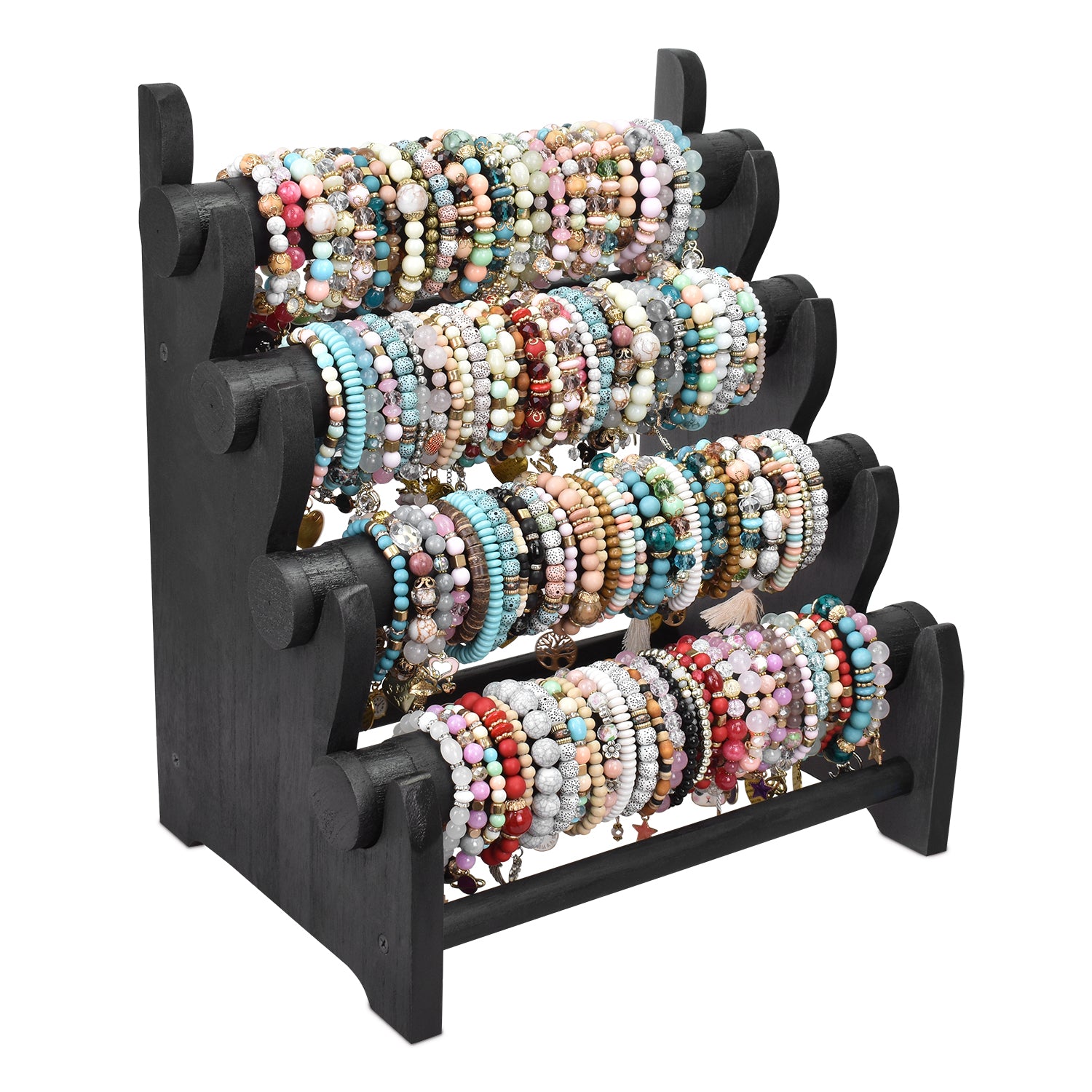 3 Tier Wood Black Velvet Round T-Bar Bracelet Jewelry Display – JPI Display