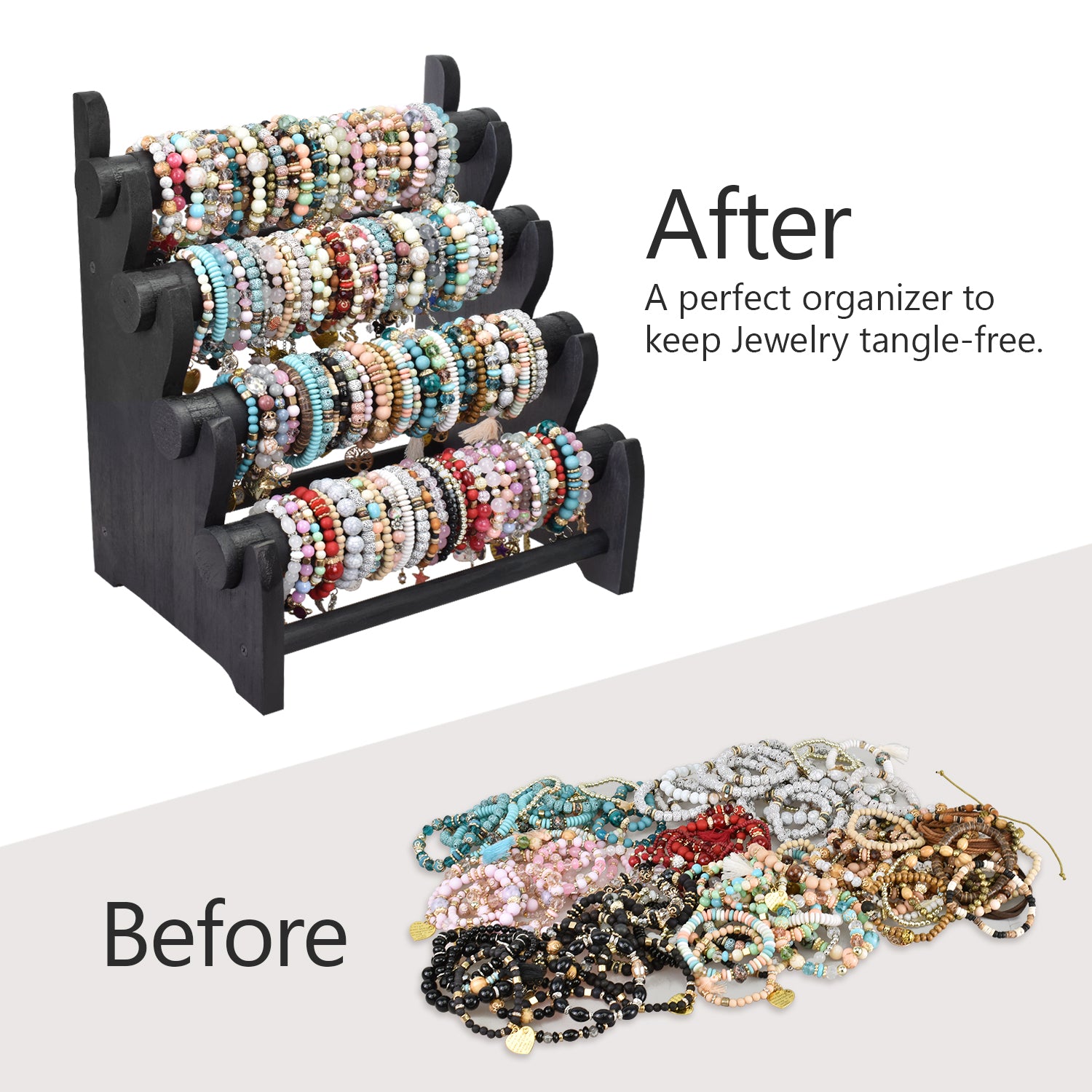  Ikee Design Wood Jewelry Holder Organizer Stand, Earring  Bracelet Jewelry Display Stands, Jewelry Organizer with 18 Hooks and  Removable Holders, Necklace Organizer, Bracelet Holder, Black Color :  Clothing, Shoes & Jewelry