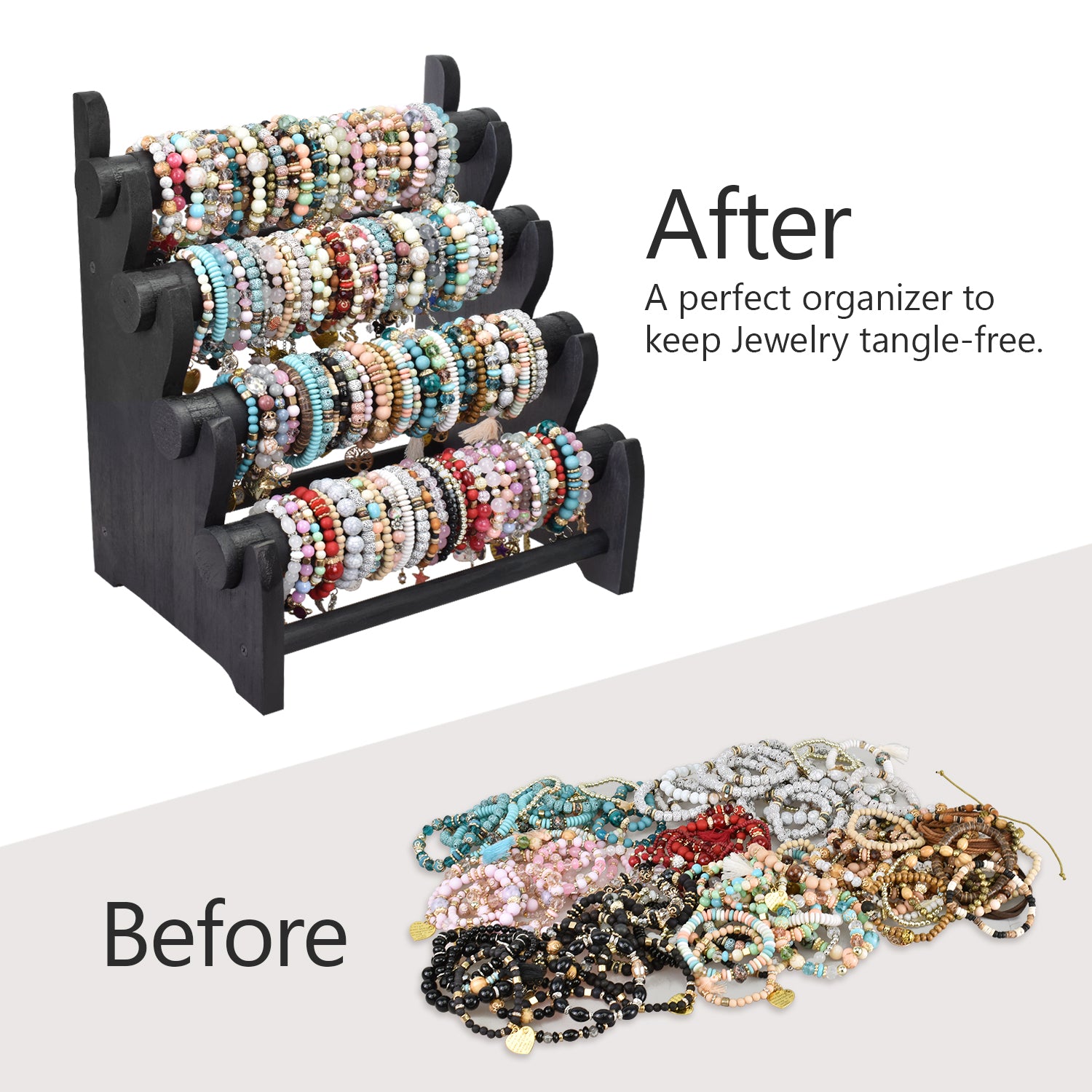 Ikee Design® Antique Wooden 4 Tier Bar Bracelet bangle holder Display
