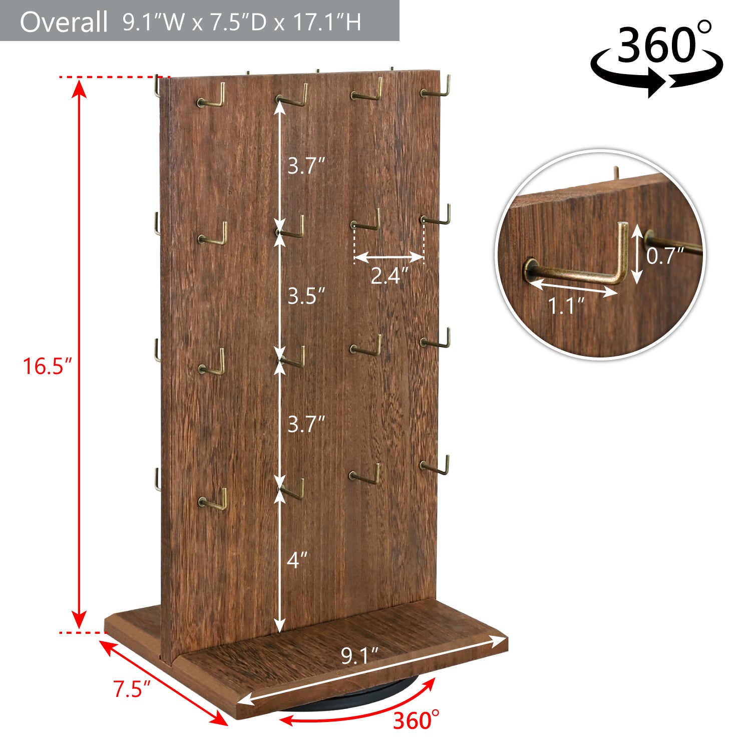 #WD5062L Two-Sided Wooden Jewelry Display Stand with 32 Hooks