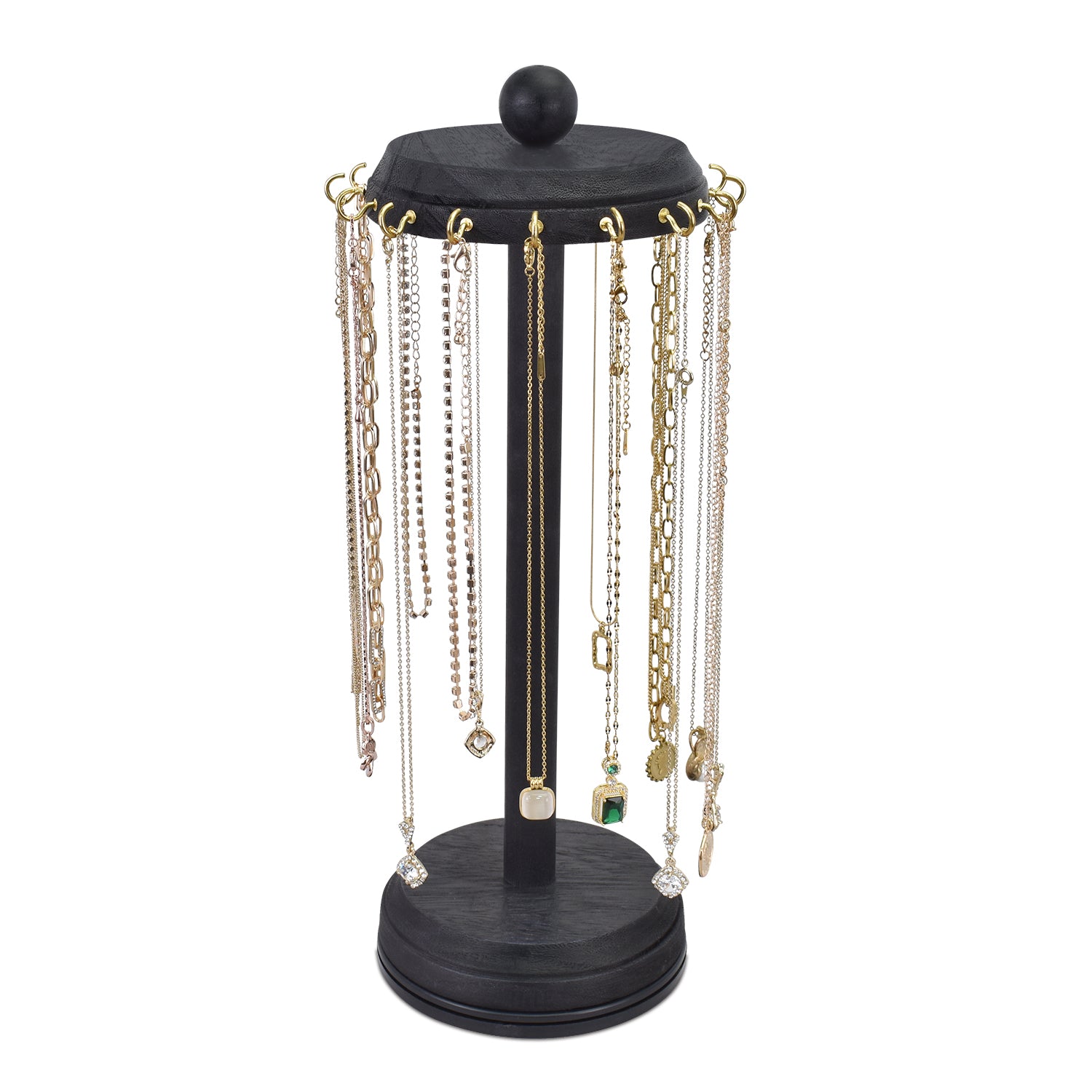 Wooden Rotating Necklace Organizer Holder, Necklace Display Stand with Hooks,Jewelry Organizer