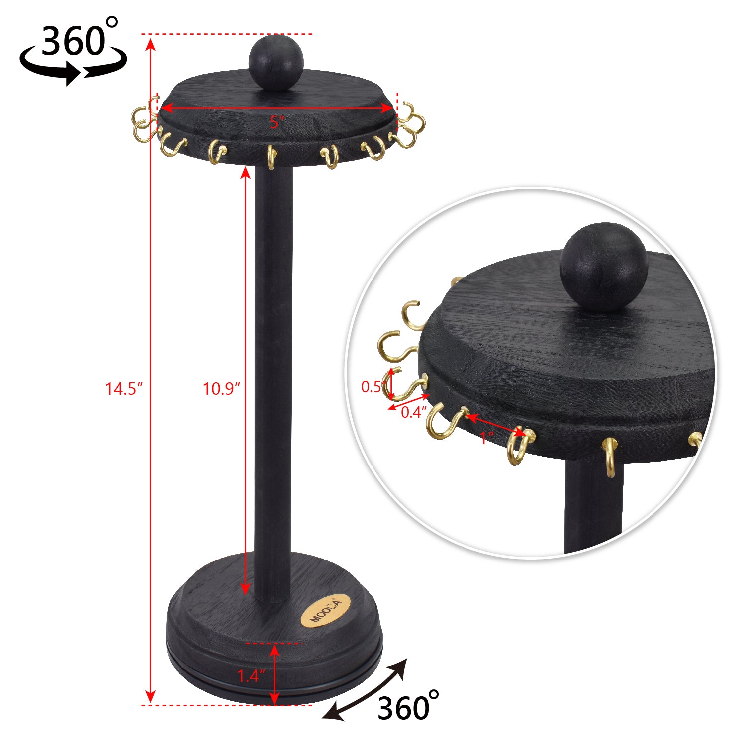Wooden Rotating Necklace Organizer Holder, Necklace Display Stand with Hooks,Jewelry Organizer