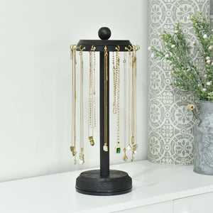 Wooden Rotating Necklace Organizer Holder, Necklace Display Stand with Hooks,Jewelry Organizer