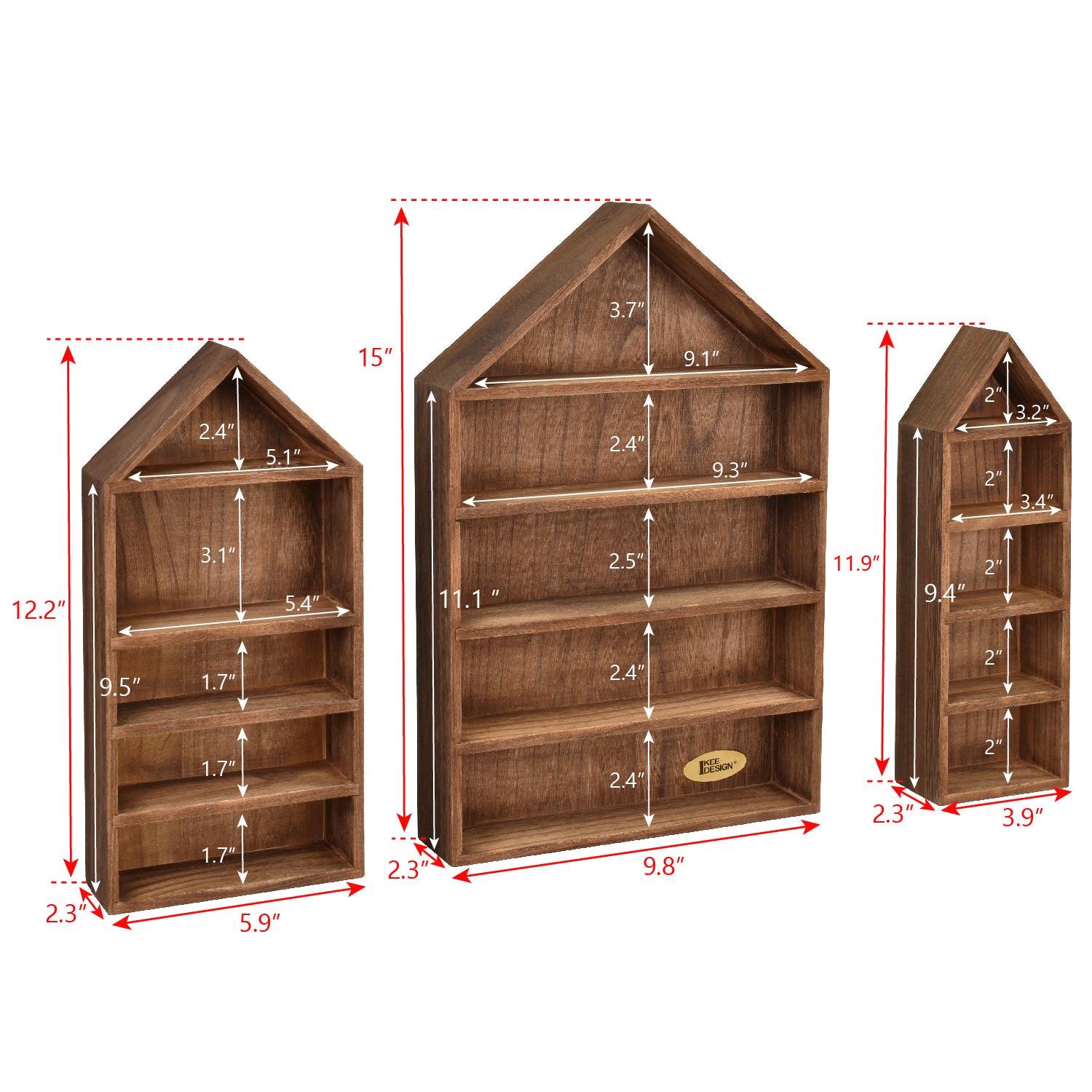 3 Pcs Set House-Shaped Shelf Wooden Shadow Box Organizer Storage for Mini Figures,15 Compartments