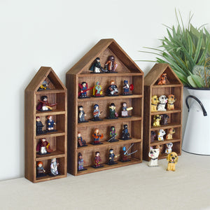 3 Pcs Set House-Shaped Shelf Wooden Shadow Box Organizer Storage for Mini Figures,15 Compartments