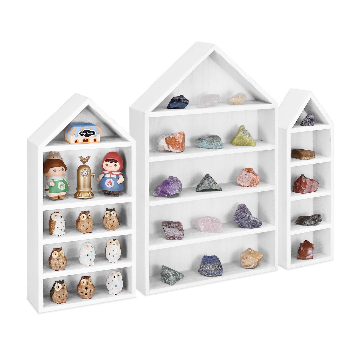 3 Pcs Set House-Shaped Shelf Wooden Shadow Cubby Box