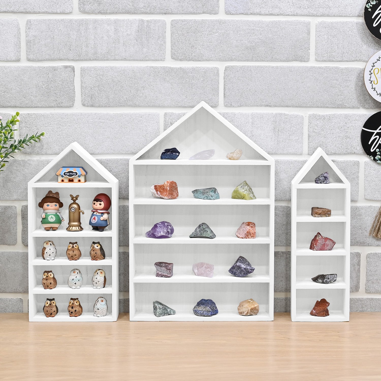 3 Pcs Set House-Shaped Shelf Wooden Shadow Cubby Box