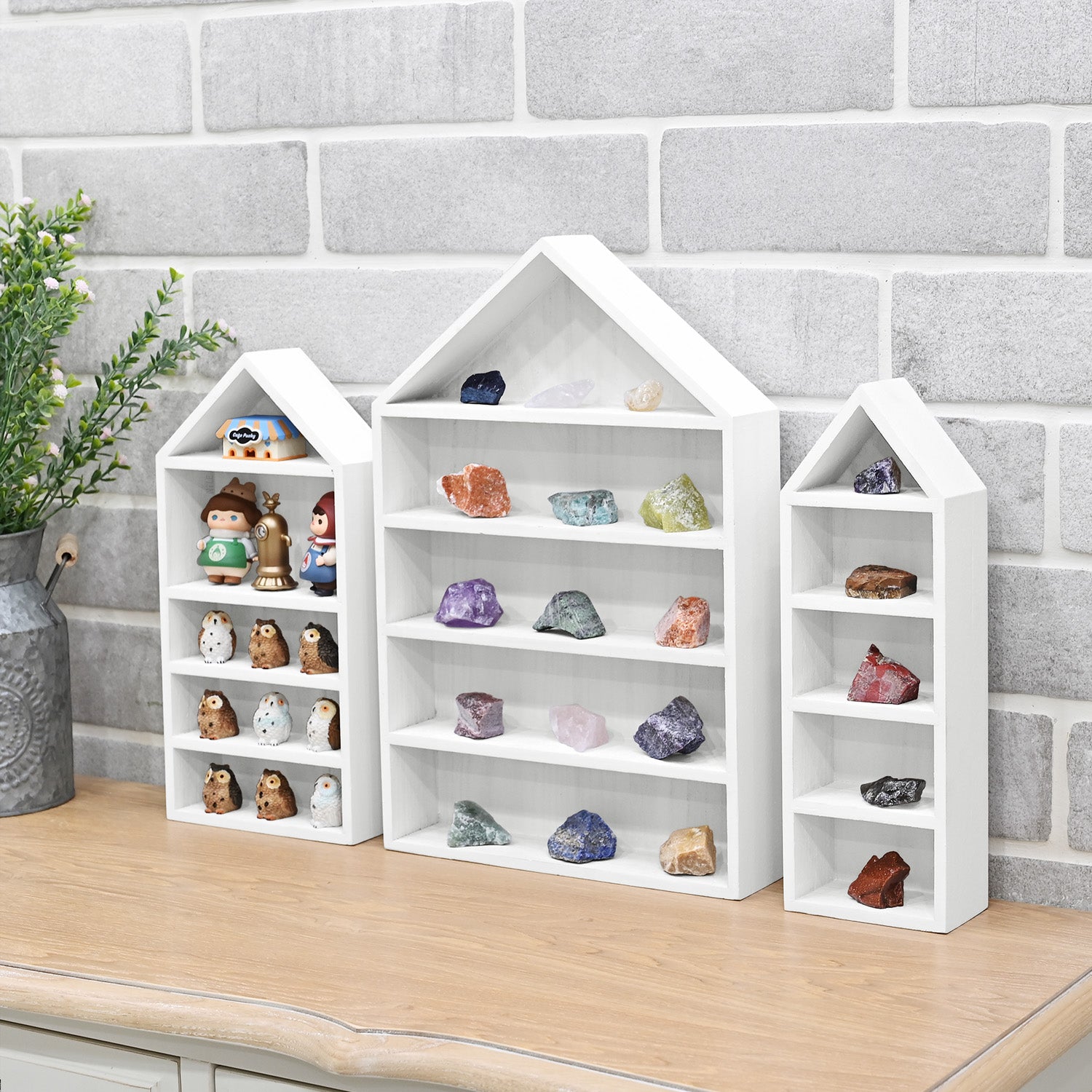 3 Pcs Set House-Shaped Shelf Wooden Shadow Cubby Box