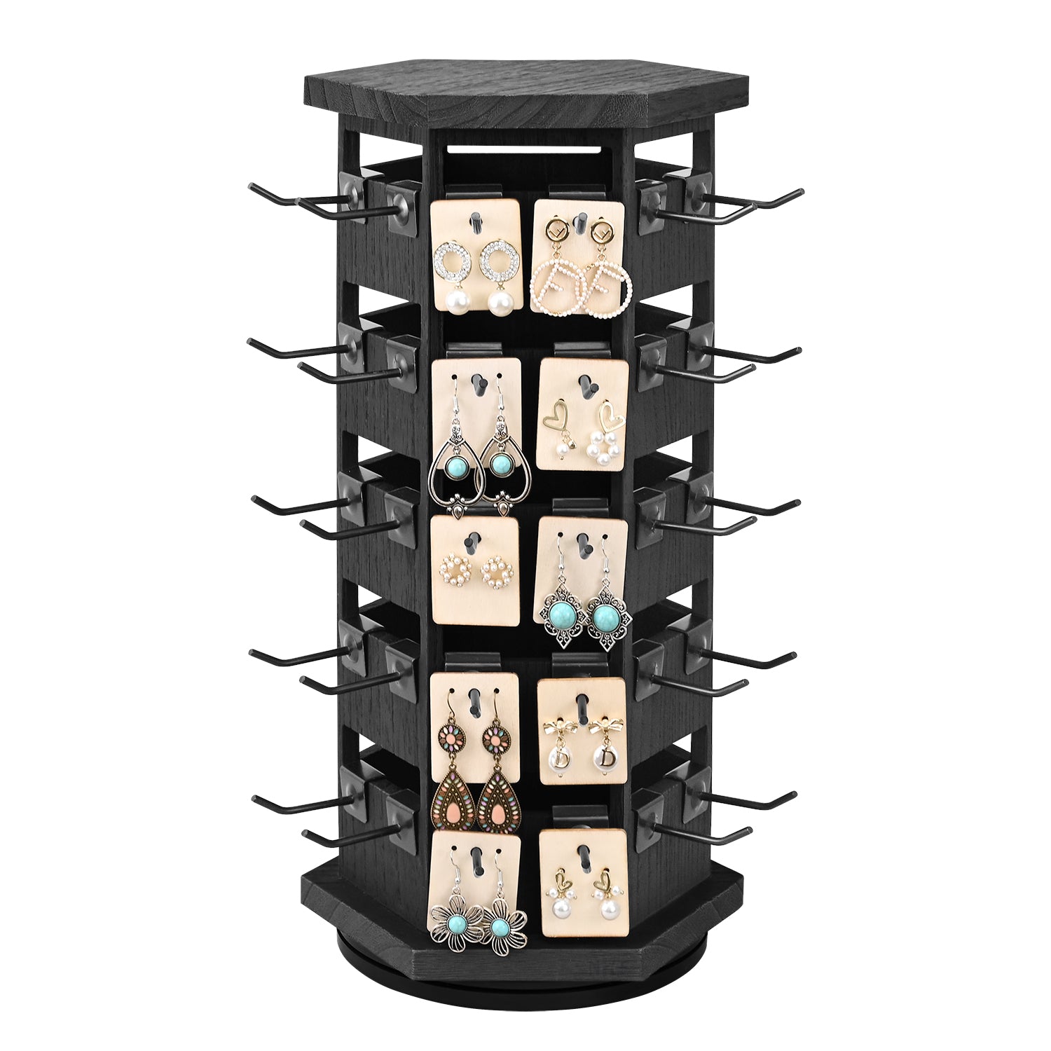 Ikee Design® Natural Wood Hexagon Rotating Jewelry Display Stand
