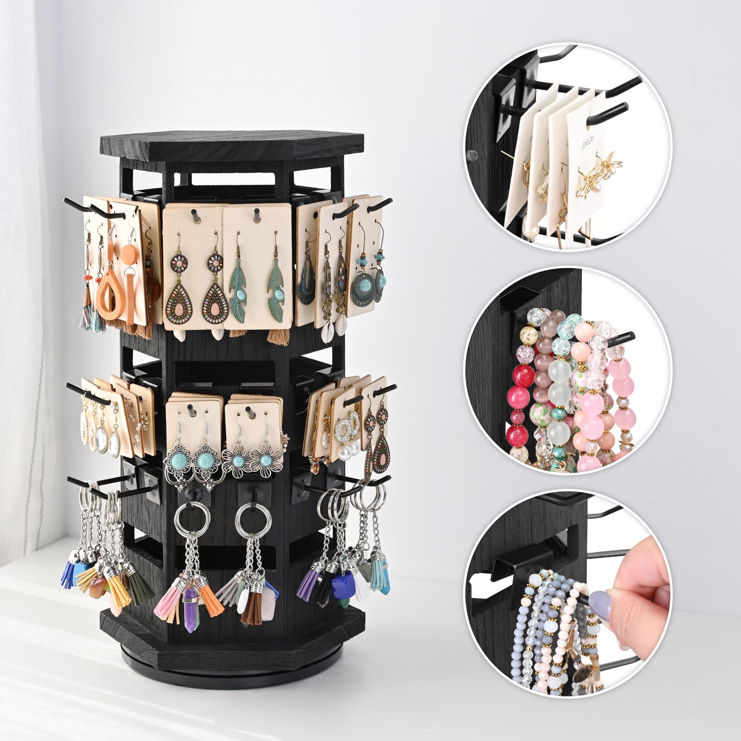 Ikee Design® Natural Wood Hexagon Rotating Jewelry Display Stand