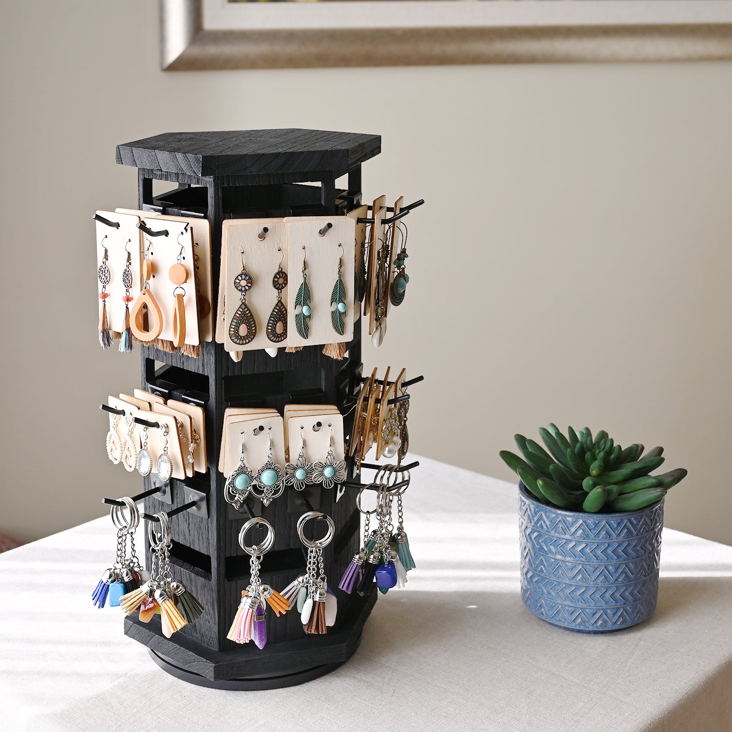 Ikee Design® Natural Wood Hexagon Rotating Jewelry Display Stand