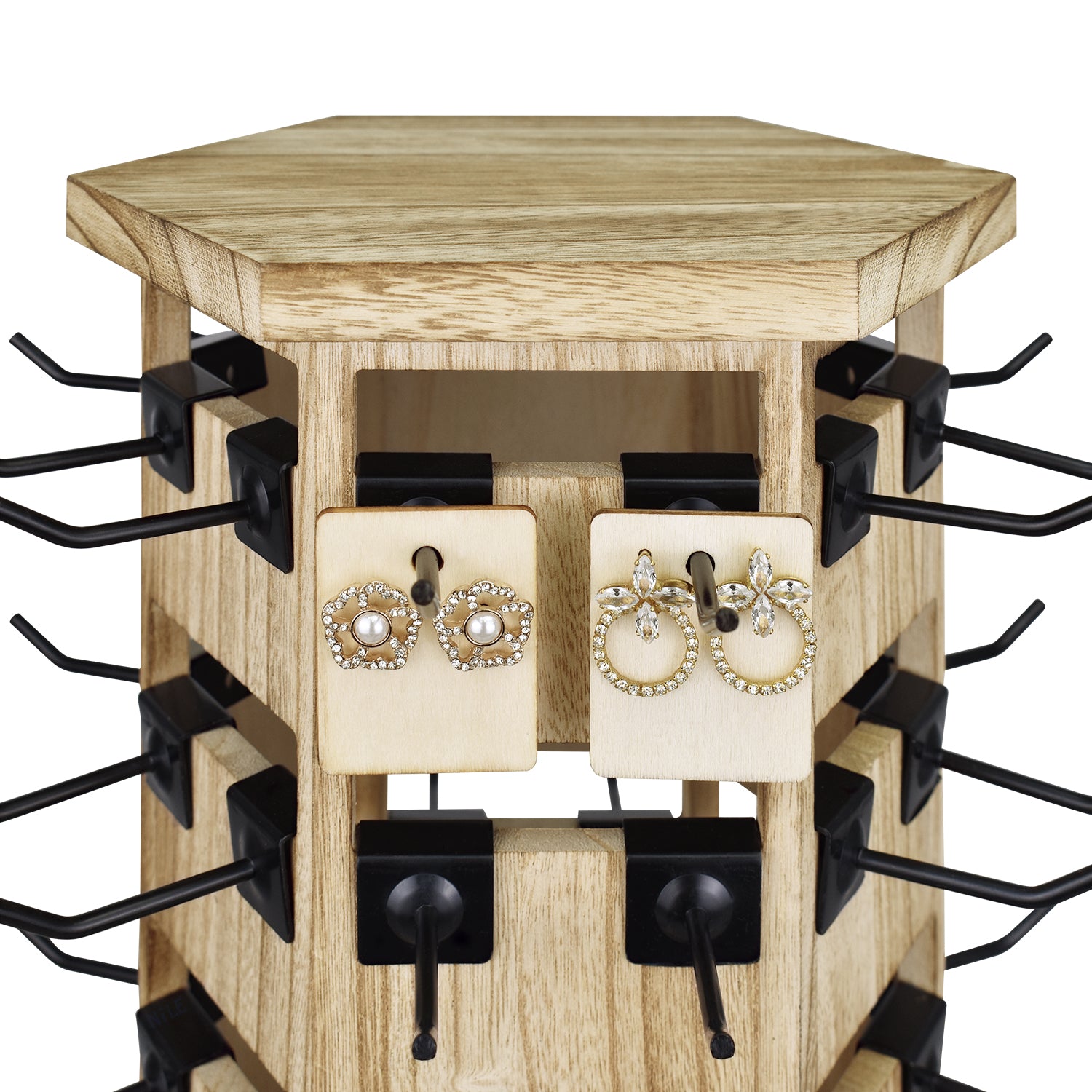 Ikee Design® Natural Wood Hexagon Rotating Jewelry Display Stand