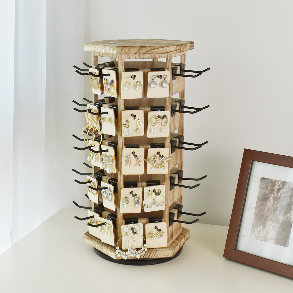 Ikee Design® Natural Wood Hexagon Rotating Jewelry Display Stand Tower