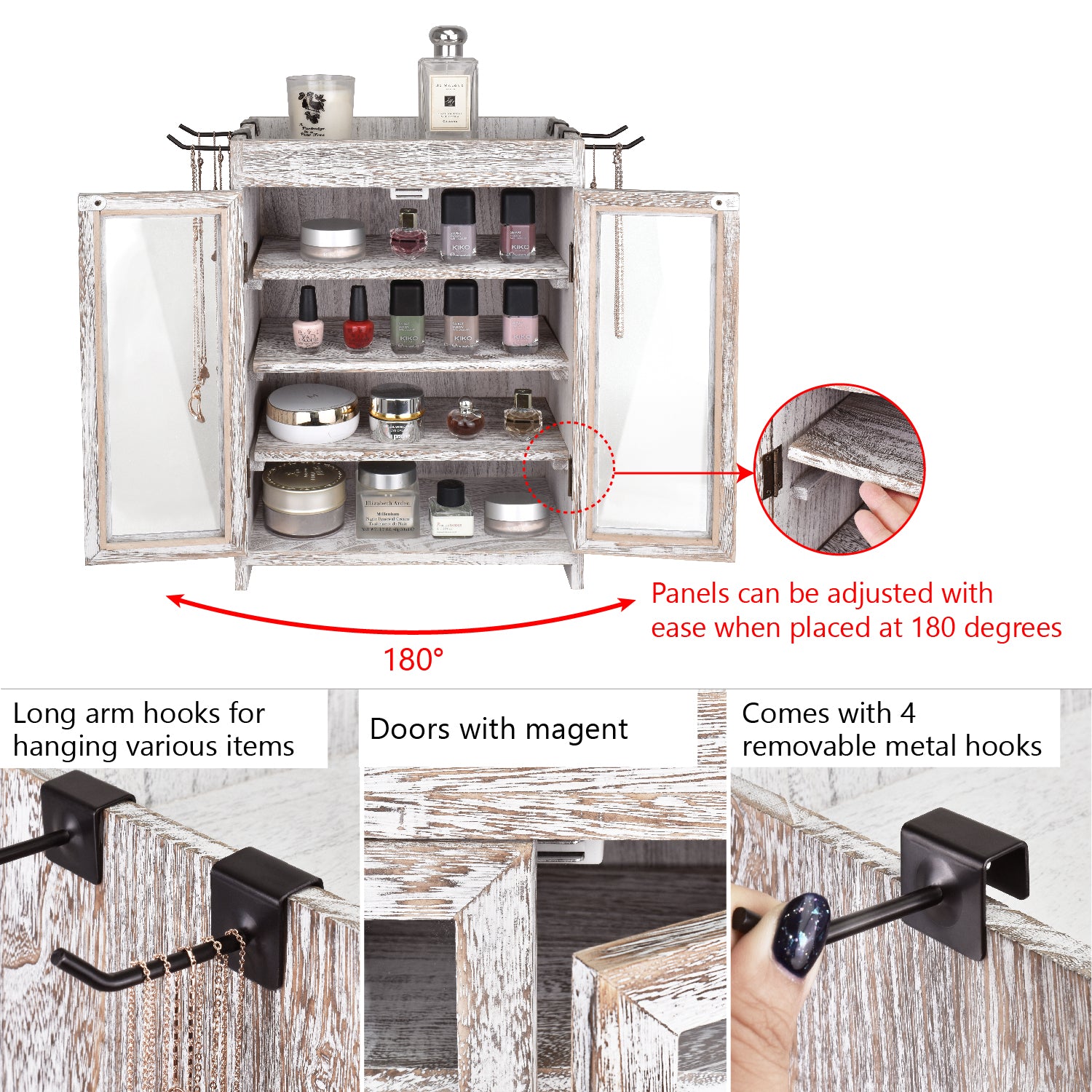 Ikee Design® Wooden Countertop Multipurpose Storage Cabinet  4 hooks