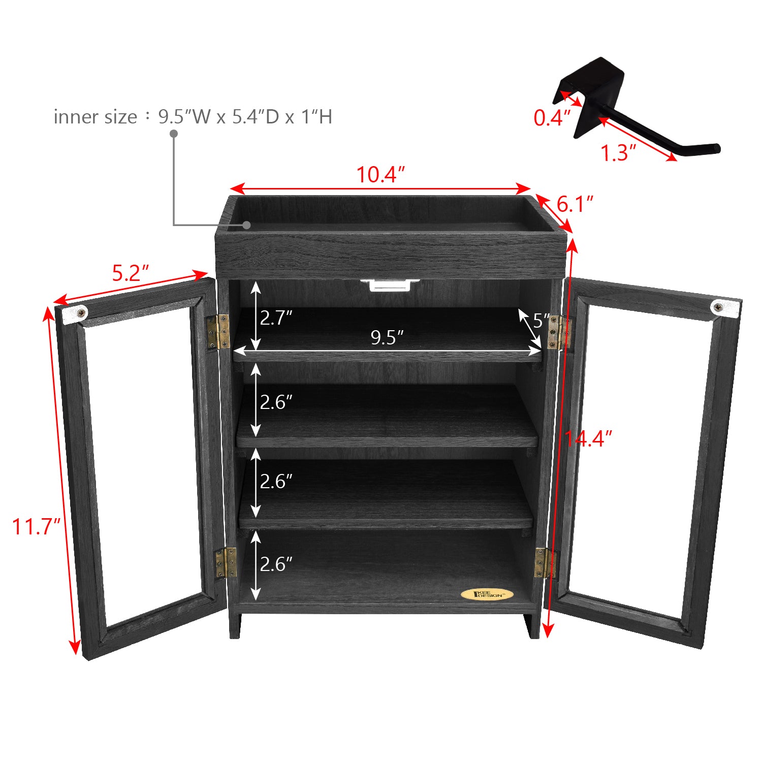 Ikee Design® Wooden Countertop Multipurpose Storage Cabinet with Removable Shelves for Kitchen, Vanity, Glass Window Door with 4 Metal Hooks