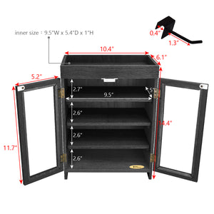 Ikee Design® Wooden Countertop Multipurpose Storage Cabinet with Removable Shelves for Kitchen, Vanity, Glass Window Door with 4 Metal Hooks