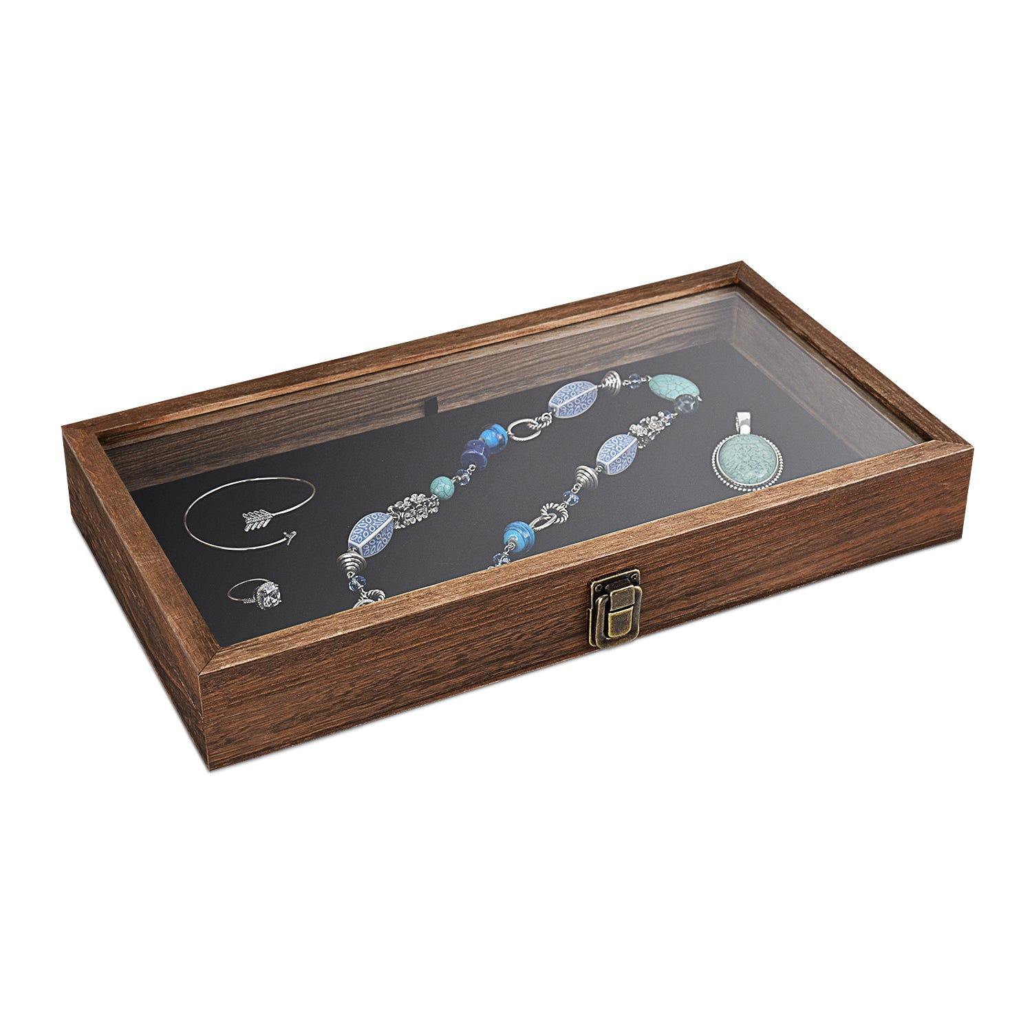 Ikee Design® Wooden Jewelry Display Case with Black velvet pad