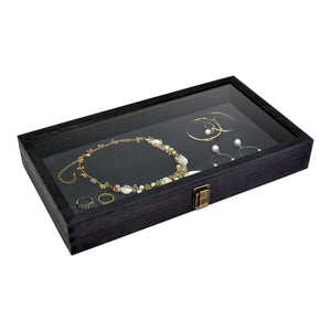 Ikee Design® Antique Wood Storage Jewelry display Case with Tempered Glass View Top
